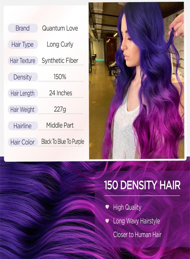 Quantum Love Long Purple Wavy Wigs Ombre Purple Body Wave Mermaid Hair Wig for Women Middle Part Colorful Curly Synthetic Hair for Halloween Cosplay Daily Party Use - Image 4